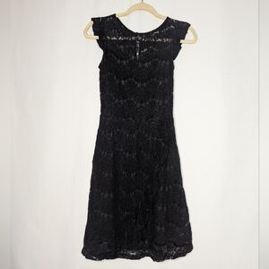 Monteau Women's Black Goth Witchy Lace Overlay A-line Midi Dress Size S